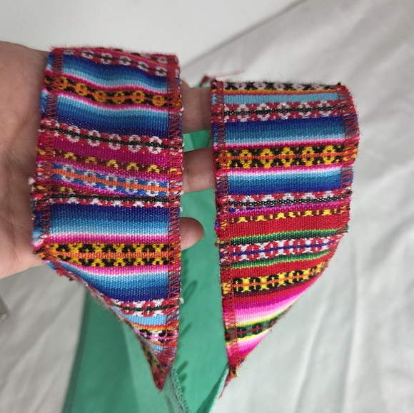 Meche Correa 12" X 9"inch Small Shopping bag Green w/ Inca Fabric Handles - Picture 4 of 6